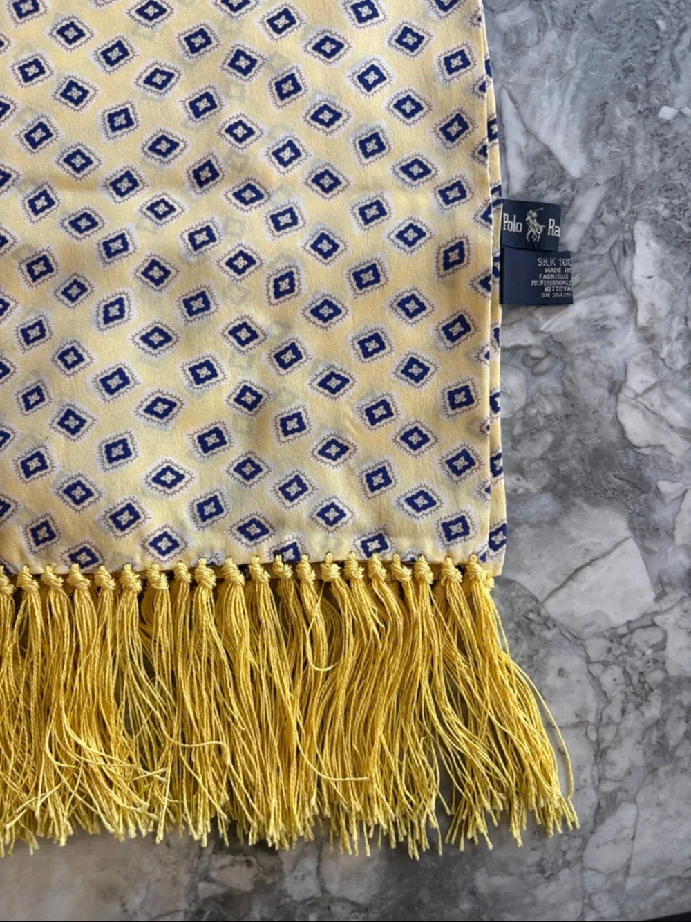 Vintage Polo Ralph Lauren Silk Printed Scarf in Yellow and Navy
